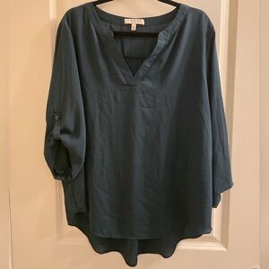 Chaus Deep Blue/Green Sheer Blouse Size XL